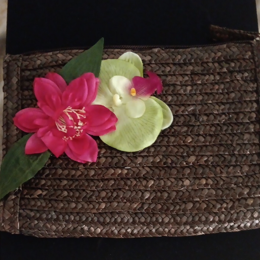 Avon Brown and Pink Floral Clutch